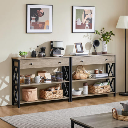 Yaheetech Console Table with Drawer, Entryway Table with 3 Tier Storage Shelves, Narrow Long Sofa Table for Entryway, Living Room, Hallway, Couch, Kitchen, Metal Frame, Gray